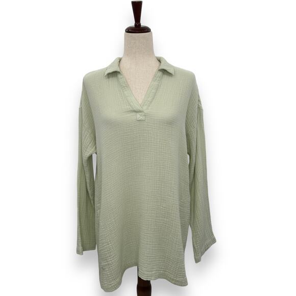 J. Jill Tops - PureJill J. Jill Sage Green Collared Tunic Top Waffle Knit Long Sleeve Medium